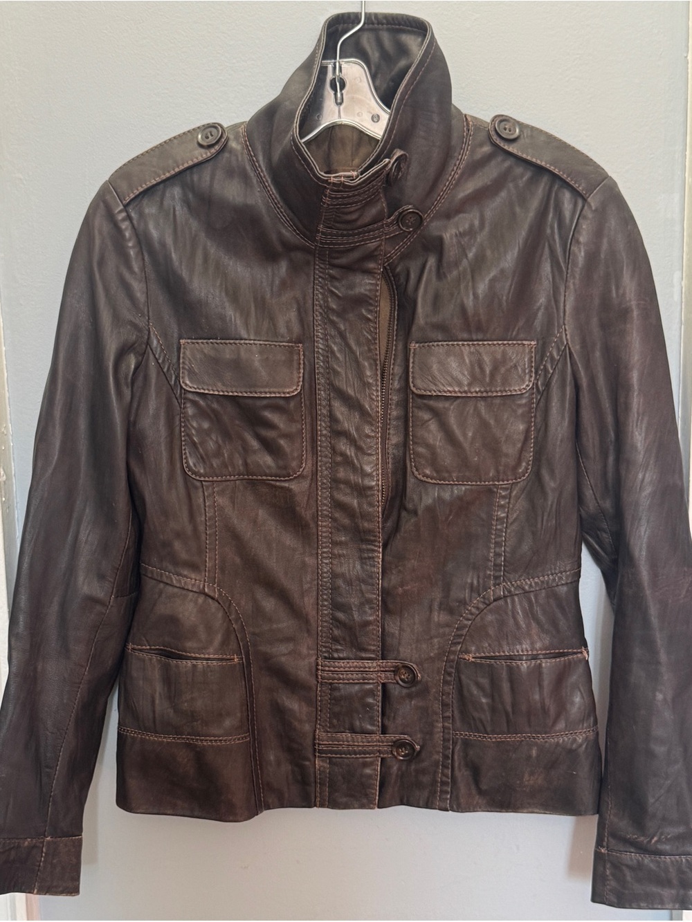 Danier Brown Genuine Leather Moto Jacket Women’s Small Vintage Soft Distressed